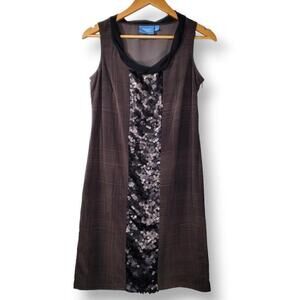 Simply Vera Vera Wang Chalkboard Plaid Sequin Front Midi Dress Black Size 4